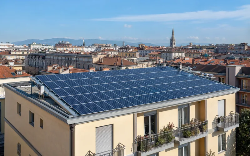 Impianto fotovoltaico sul tetto di un condominio