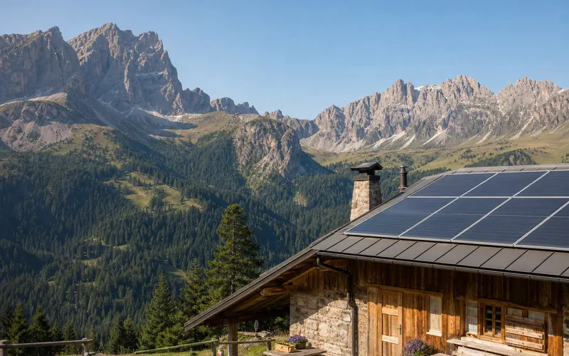 Pannelli solari su uno chalet di montagna