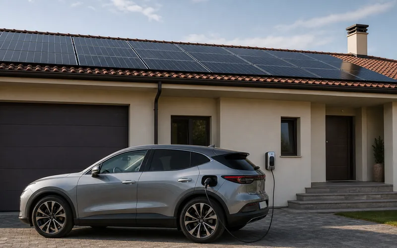 Auto elettrica in ricarica a casa con fotovoltaico